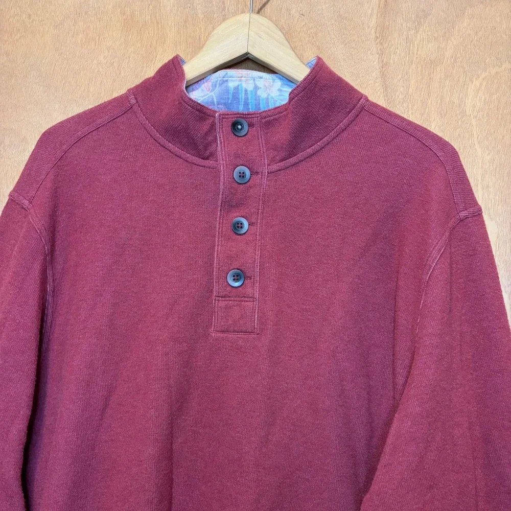 Tommy Bahama Pullover Mens XL Red Quarter Button Knit Sweatshirt Coastal Casual
